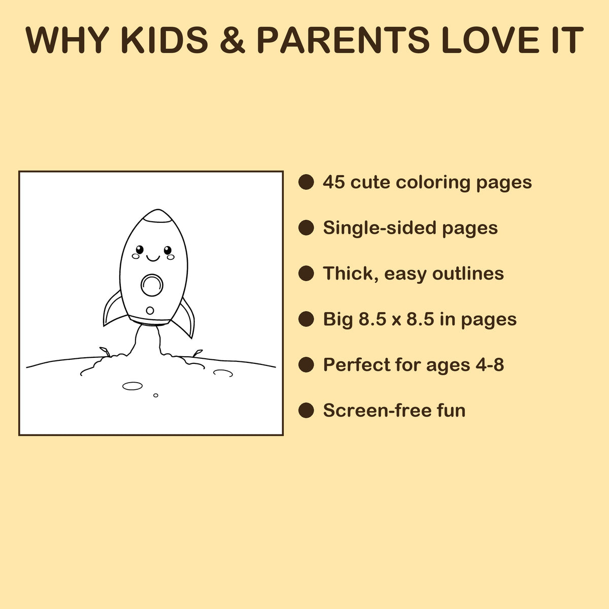Space & Rockets features: 45 single-sided pages, 8.5 x 8.5 inches, ages 4-8