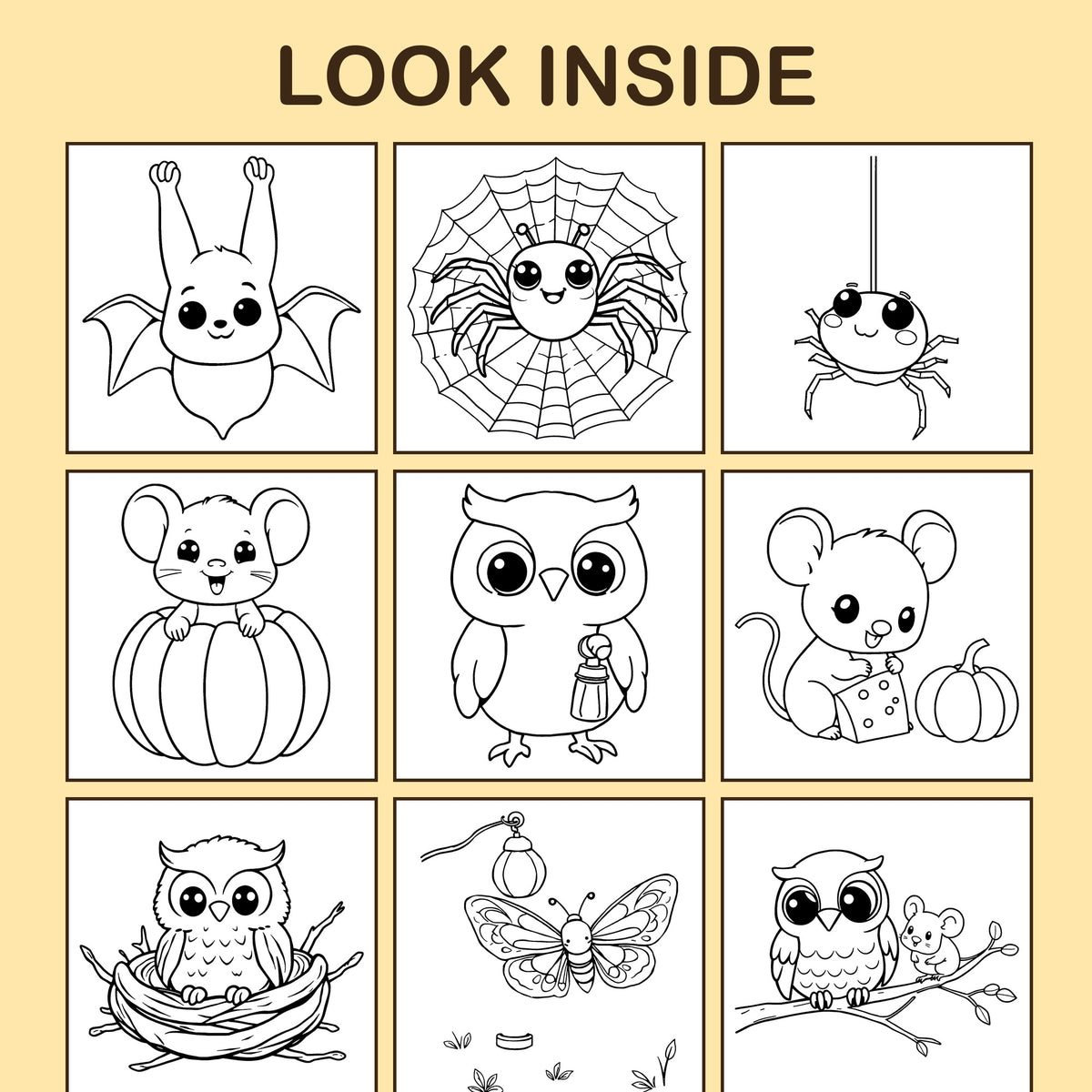 Look inside Spooky Animals: a sample coloring page with thick, bold outlines