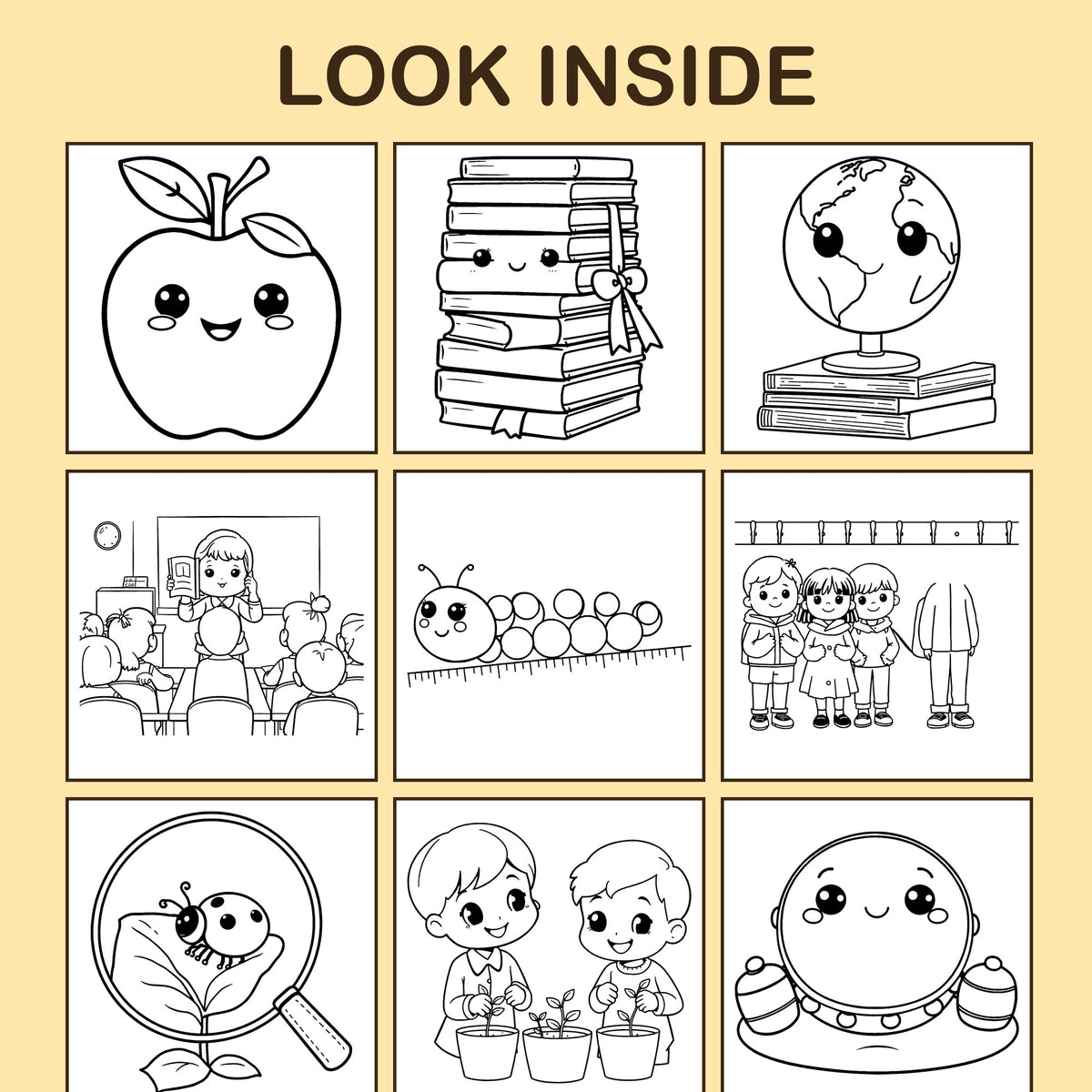 Look inside Thank You, Teacher: a sample coloring page with thick, bold outlines