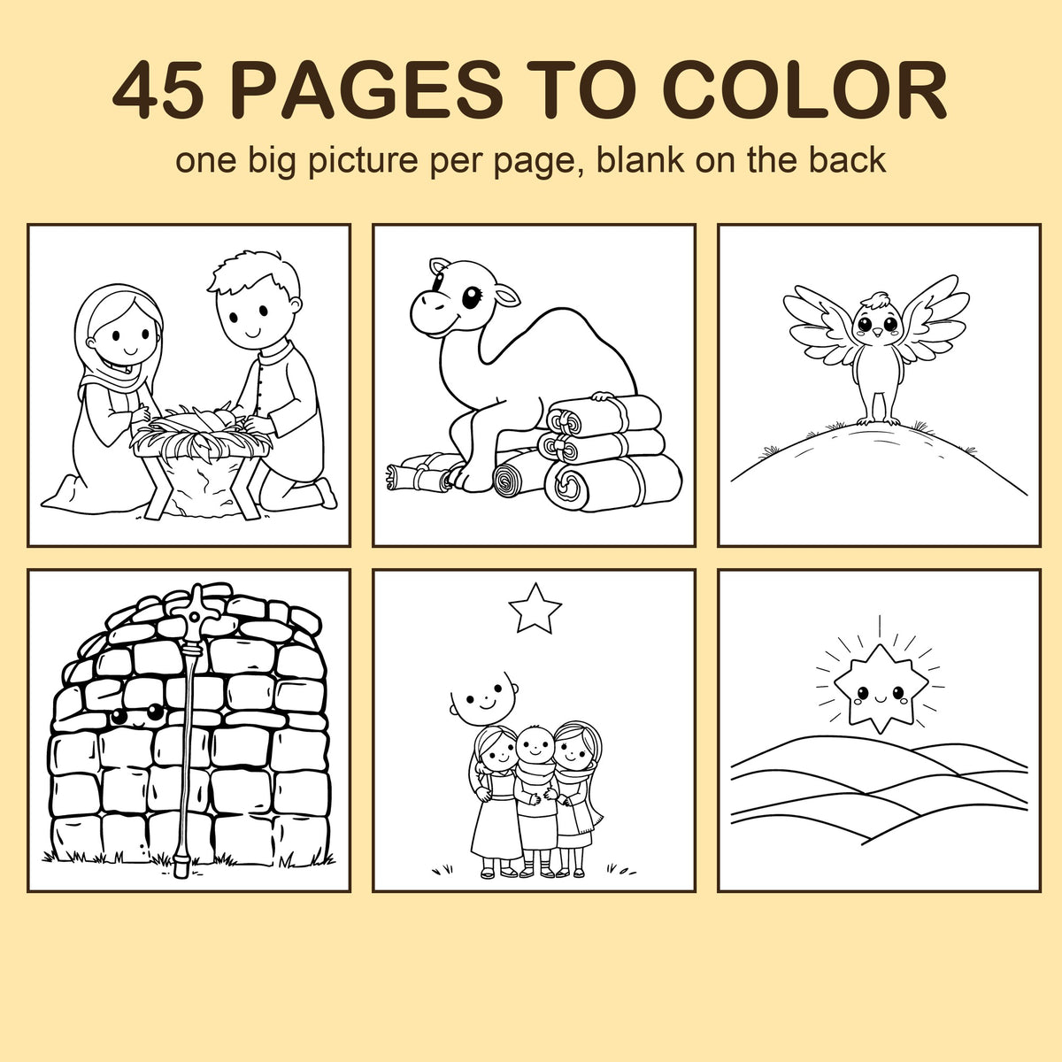 Preview strip of coloring pages from The Nativity