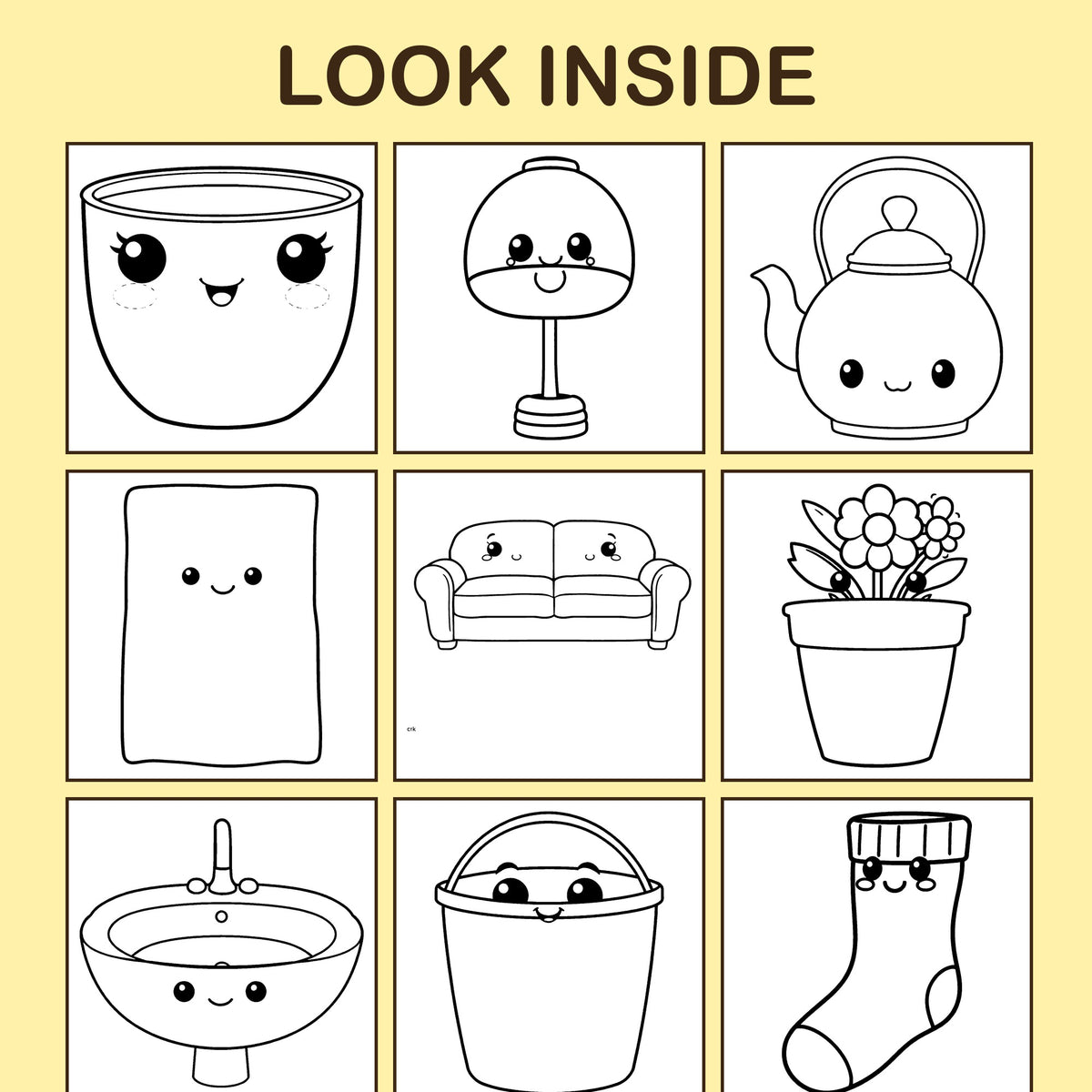 Look inside Things at Home: a sample coloring page with thick, bold outlines