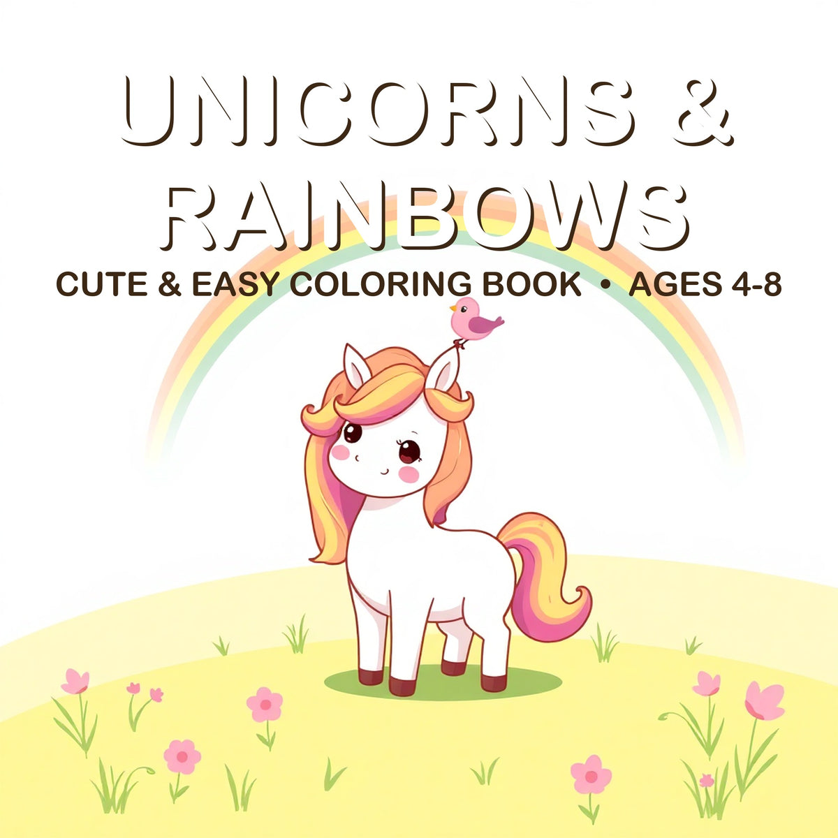 Cover of the Unicorns & Rainbows coloring book for kids ages 4-8