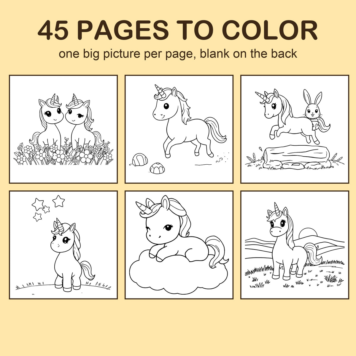 Preview strip of coloring pages from Unicorns & Rainbows