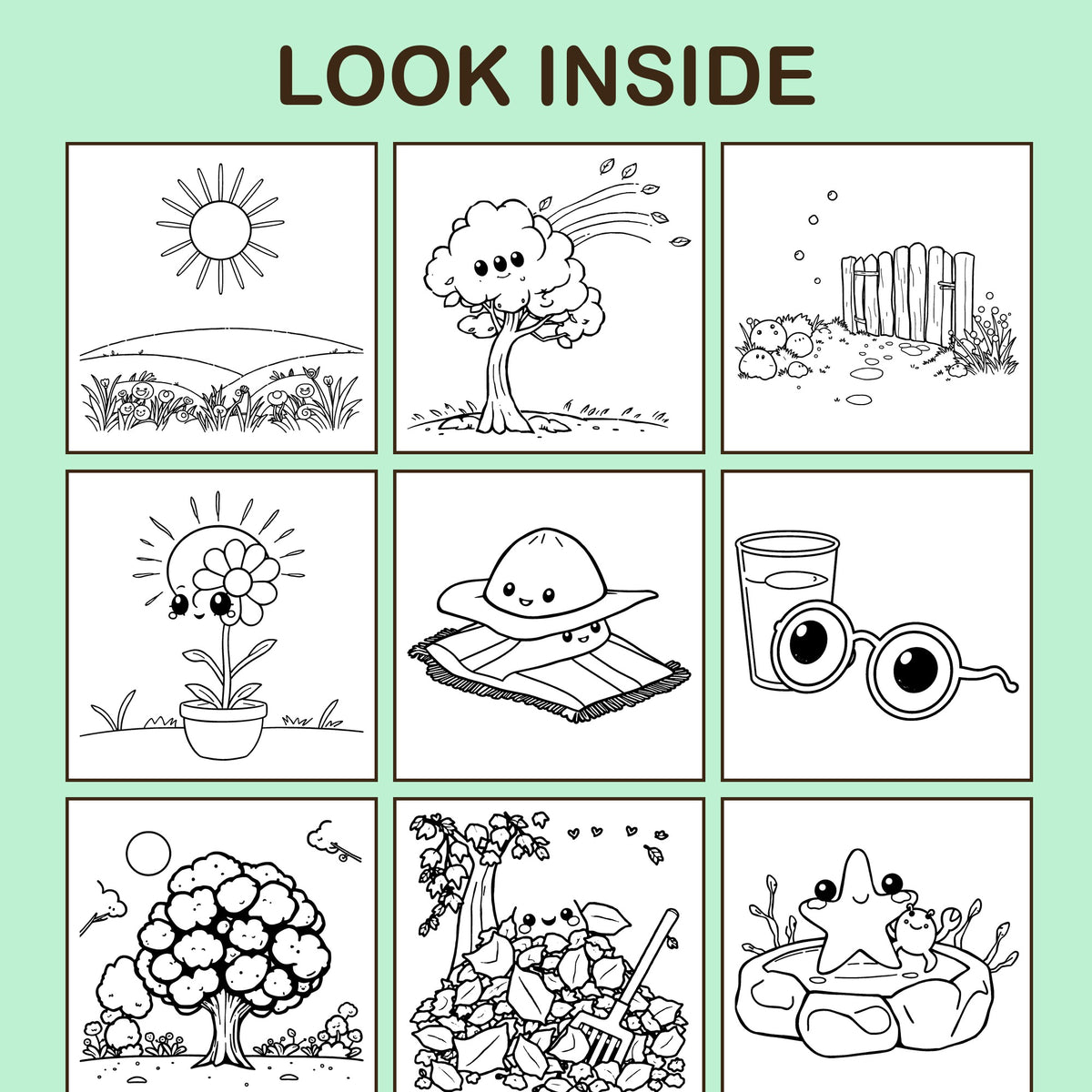 Look inside Weather & Seasons: a sample coloring page with thick, bold outlines