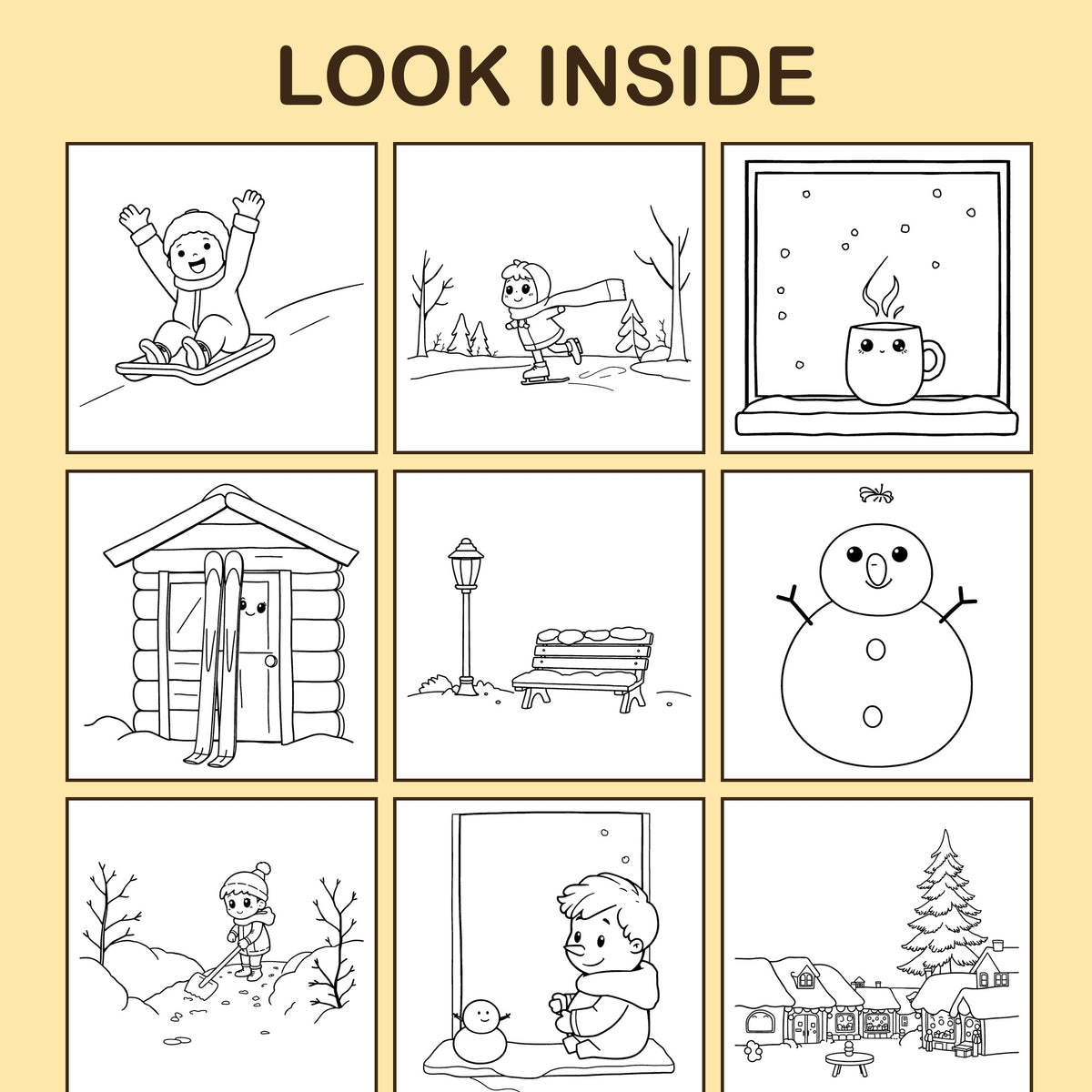Look inside Winter Wonderland: a sample coloring page with thick, bold outlines